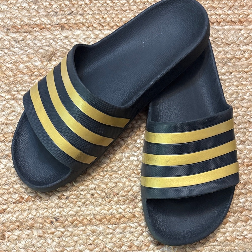adidas Black and Gold Slide Sandals